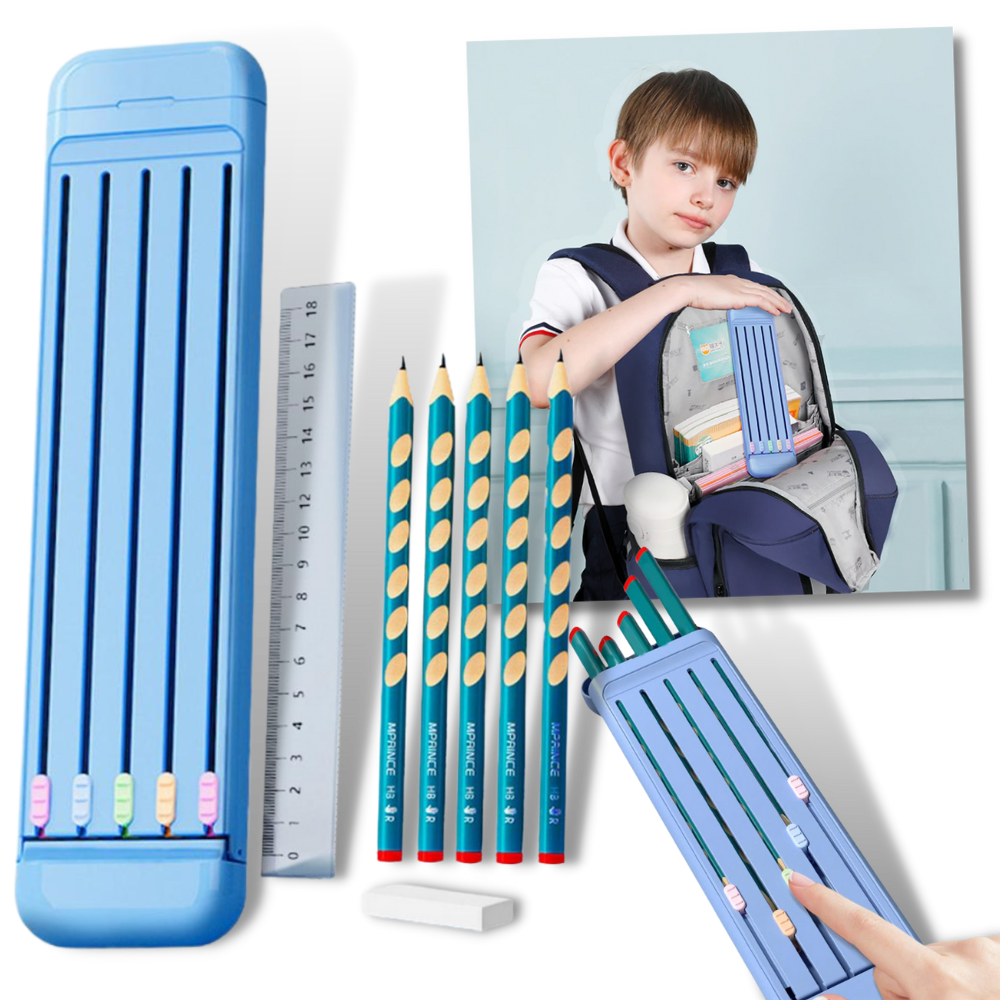 Hard Pencil Case with Pencils & Ruler