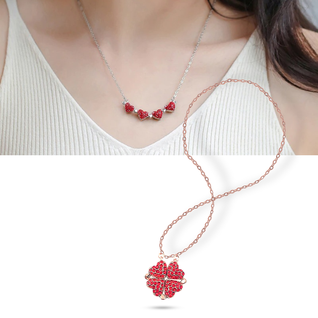 Adjustable 4 Leaf Clover Heart Necklace