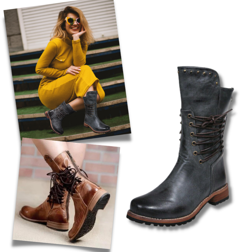Vintage PU Leather Ankle Boots