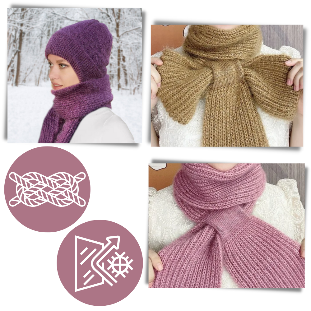 Windproof Knitted Hooded Hat with integrated Scarf and Ear Protection